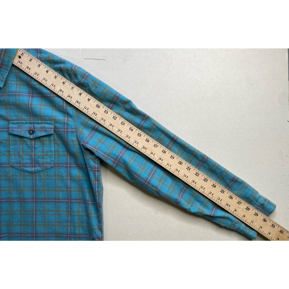 Carbon 2 Cobalt Corduroy Shirt Mens Size Large Teal Blue Plaid Outdoor Normcore - Picture 9 of 9